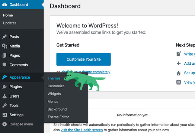 From admin of a fresh WP installation, click Appearance > Themes“ class=“wp-image-2757″ width=“667″ height=“454″>
<figcaption>From admin of a fresh WP installation, click Appearance > Themes</figcaption>
</figure>
</div>
<div class=